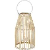 Boltze Windlicht - Braun - Weiß - Bambus - Glas - H 31 cm - mit Kerzenhalterglas