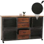 Mendler Sideboard MCW-N28, Kommode, Rollen 4 Schubladen, 3D-Struktur Industrial Retro Metall Holz 90x150x40cm schwarz, braun
