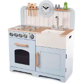 Tidlo Spielküche Holz Country Blau-Weiß inklusive Zubehör