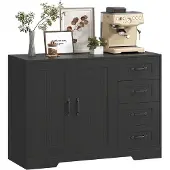 HOMCOM Sideboard, Beistellschrank mit 4 Schubladen, verstellbarer Einlegeboden, Schwarz