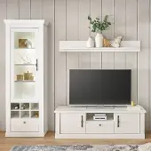 Lomadox Wohnwand in Pinie weiß mit LED-Beleuchtung, 3-teilig, Landhaus-Stil - RAPLA-61