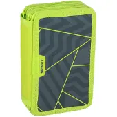 Spirit Schüler Etui 28 teilig 3-Zipper Mäppchen ABS GREEN