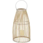 Boltze Windlicht - Braun - Weiß - Bambus - Glas - H 44 cm - mit Kerzenhalterglas