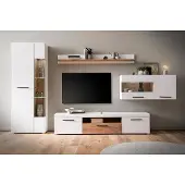 Lomadox Wohnwand 4-teilig mit 205cm Lowboard weiß mit Eiche SUTTON-61