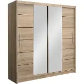 Masseno Schiebetürenschrank KAYLE 203/215/61 cm 2-türig mit Spiegel Sonoma Eiche