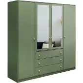 Masseno Drehtürenschrank GALIO 196/200/57,5 cm 4-türig mit Spiegel Grün