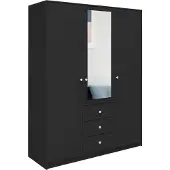 Masseno Drehtürenschrank GALIO 149/200/57,5 cm 3-türig mit Spiegel Schwarz