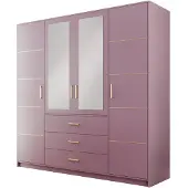 Masseno Drehtürenschrank ELISE 147/200/57,5 cm 4-türig mit Spiegel Violett
