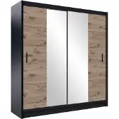 Masseno Schiebetürenschrank KAYLE 203/215/61 cm 2-türig mit Spiegel Schwarz