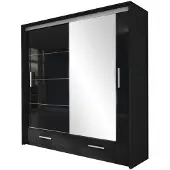 Masseno Schiebetürenschrank SENNA 208/222/61 cm 2-türig mit Spiegel Schwarz