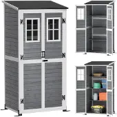 Outsunny Gartenschrank Holz, Geräteschuppen mit Abschließbar Tür 2 Fenstern