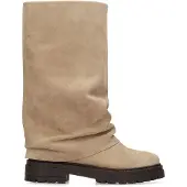 Manfield Beigefarbene Veloursleder-Stiefel mit Umschlag | Größe 39
