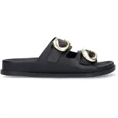 Manfield Schwarze Ledersandalen mit Schnallen | Größe 42
