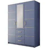 Masseno Drehtürenschrank ELISE 147/200/57,5 cm 3-türig mit Spiegel Blau