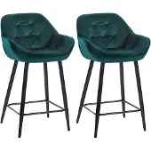 CLP 2er Set Barhocker Gibson Samt, Sitzhöhe 76 cm dunkelgrün