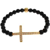Nialaya Achatstein Gold CZ Kreuz 925 Silberarmband