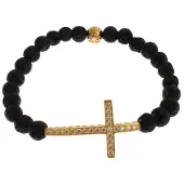 Nialaya Lava Stein Gold Klare CZ Kreuz 925 Silber Armband