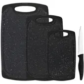 Gräwe Schneidebrett-Set, 4-teilig, inkl. Messer, Granit-Look, schwarz
