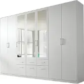 Die Möbelfundgrube Kleiderschrank Drehtürenschrank mit Spiegel weiß 315 cm - BINGEN -