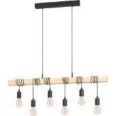 Eglo TOWNSHEND Hängeleuchte Hängelampe Pendellampe Pendelleuchte - L100 x B10 x H110 cm - schwarz, braun - 6X60W exkl. - IP20