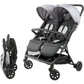 Bambisol DS209 GRAU SCHWARZ – Zwillingskinderwagen (nebeneinander) | Für Zwillinge ab Geburt. Ultrakompakt zusammenklappbar | Schwarz Grau