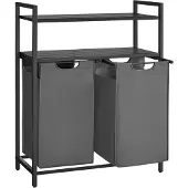Vasagle Wäschekorb, Schmutzwäschekorb mit 2 Fächern, 2 abnehmbaren Oxford-Stofftaschen, 2 Ablageflächen, Metallrahmen, 46 l pro Tasche, Schwarz und Grau