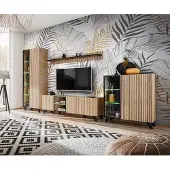 ASM-Moebel Wohnwand Anbauwand LIAM mit Lamellen und LED und Push - Click