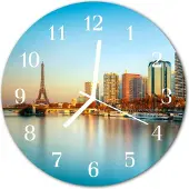 Tulup Glasuhr Wanduhr Küchenuhr Echt-Glas 30fi cm Eiffelturm Paris mehrfarbig