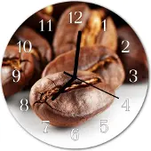 Tulup Glasuhr Wanduhr Küchenuhr Echt-Glas 30fi cm Kaffeebohnen braun