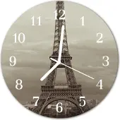 Tulup Glasuhr Wanduhr Küchenuhr Echt-Glas 30fi cm Eiffelturm grau