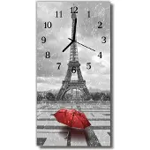 Tulup Glasuhr Wanduhr Küchenuhr Echt-Glas 30x60 Eiffeltower Mehrfarbig