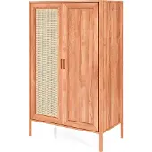 Natur24 Kleiderschrank Zola Kernbuche massiv mit Rattan 108x175 cm mit 2 Türen