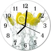Tulup Glasuhr Wanduhr Küchenuhr Echt-Glas 30fi cm Zitronen Wasser gelb