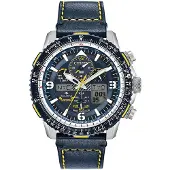 Citizen Funkchronograph "Promaster Skyhawk "Blue Angels", blau (dunkelblau, dunkelblau), Armbanduhren, Herren, silberfarben, Funkchronograph, Armbanduhr, Herrenuhr, Solar, Stoppfunktion, Lederarmband