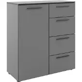 Novel Kommode SOUL Basaltgrau 99,8 cm H x 90 cm B, 4 Schubladen, 1 Drehtür, Softclose, Metallgriffe schwarz mattiert
