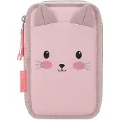 Depesche 14033 Princess Mimi - Gefüllte 2-Fach Federtasche in Rosa, mit Katzen Motiv und Katzenohren, Federmappe mit Buntstiften, Schere, Schablone UVM.