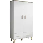 Furniture24 Kleiderschrank Lotta, 2 Türiger Wohnzimmerschrank, Schrank, Skandinavisch, Briliant Weiß, Drehtürenschrank