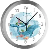 CreaDesign Kinderzimmer Funkwanduhr, Funkuhr Wanduhr Kinder, Wal Leuchtturm 25 cm