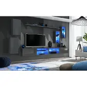 AC-DÉCO Anbauwand Wohnwand Schrankwand SWITCH XXV mit Push - Click LED B.