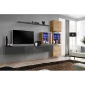 ASM-Moebel Anbauwand Wohnwand Wohnzimmer Schrankwand SWITCH XIX mit PushClick Led