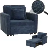 Mendler Schlafsessel MCW-L90, Klappsessel Gästebett Relaxsessel, Liegefläche 200x100cm Stoff/Textil Cord blau