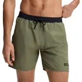 BOSS für Herren. 50514429 Shorts mit Logo und grüner Kontrastpaspelierung (S), Strandbekleidung, Polyester