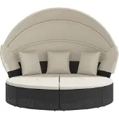 vidaXL Outdoor-Loungebett mit Dach und Kissen Schwarz Poly Rattan
