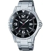 Casio Quarzuhr, silber (silberfarben, schwarz), TIMELESS COLLECTION, Armbanduhren, Herren, Quarzuhr, Armbanduhr, Herrenuhr, Datum, bis 20 bar wasserdicht, Edelstahlarmband