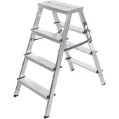 Stier Stufen Stehleiter 2x4 Stufen beidseitig begehbar, leicht, robust, Sichere Standhöhe, Maximale Tragkraft 150 kg, Platzsparend zusammenklappbar, Bodenschonende Fußkappen, EN 131-