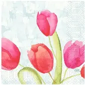 Duni GmbH Servietten 33 cm 3-lagig 1/4-Falz Painted Tulips Papierservietten | Packung (250 Stück)