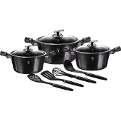 Berlinger Haus Carbon Pro Kochtopf Set 10-Teiliges Induktions Antihaft-Aluminium 3 Kochtöpfen Glasdeckel Grau