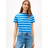 Tommy Hilfiger Th Script Regular C-neck T-shirt Preppy Stripe Blue Orbit Größe: M | Hemden Outlet | Damen | Blau