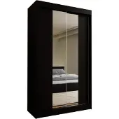Masseno Schiebetürenschrank LUCENZA 120 cm Kleiderschrank Schlafzimmer Schrank 2-türig mit Spiegel Schwarz