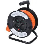 Solight Verlängerungskabel auf Trommel, 4 Steckdosen, orangefarbenes Kabel, 15m